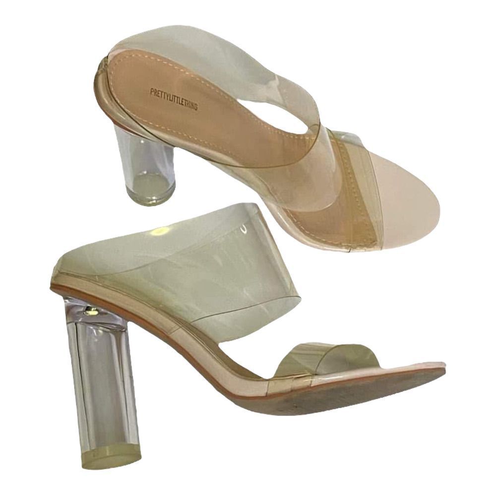 PRETTYLITTLETHING Clear Heel Slip‎ On Sandal Size 6